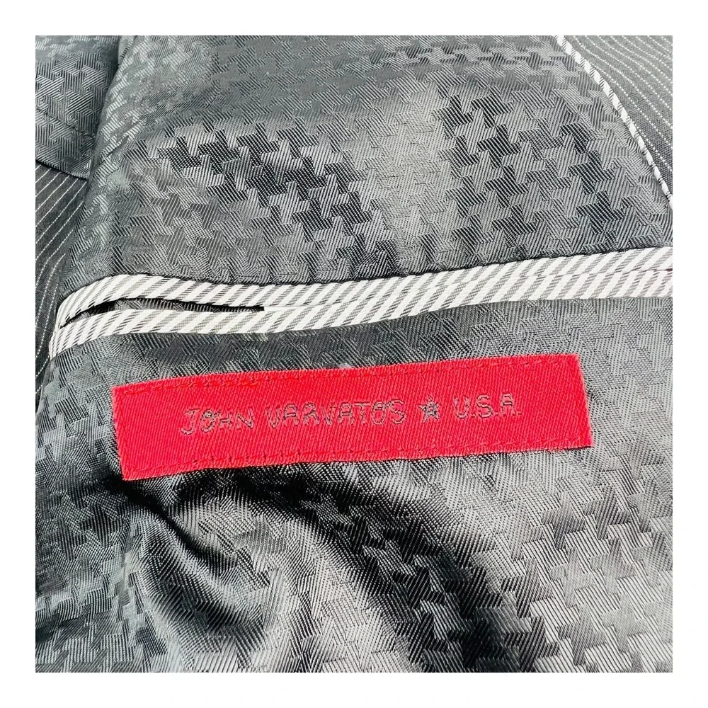 John Varvatos Star USA Gray‎ Stripe Linen Cotton Peak Lapel Blazer Mens Size 44L